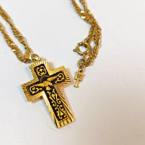 Crown Trifari Cross Necklace | Reversible Dove Pendant | Vintage